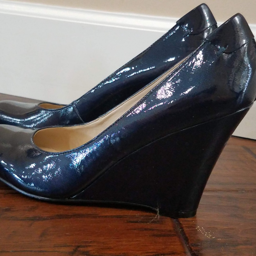 Nine West Navy Patent Wedges